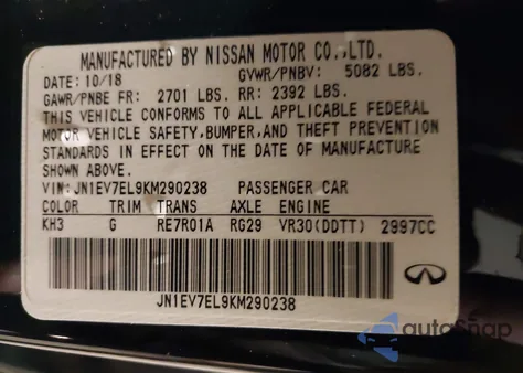 2019 Infiniti Q60 3.0T Luxe z USA, uszkodzony, nr VIN JN1EV7EL9KM290238